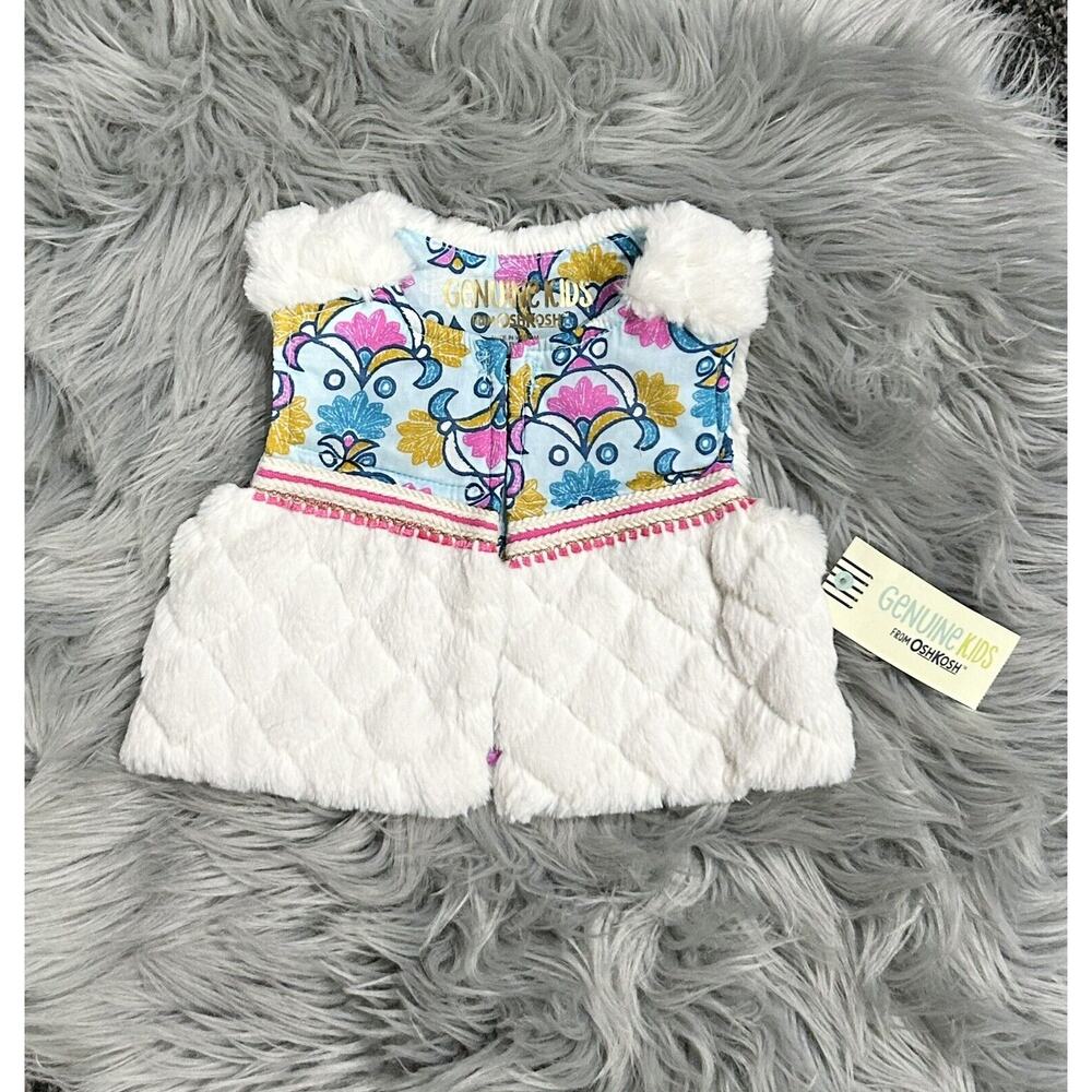 Girls 12mo Genuine Kids by Oshkosh‎ White Faux Fur Vest Scandinavian Floral Boho
